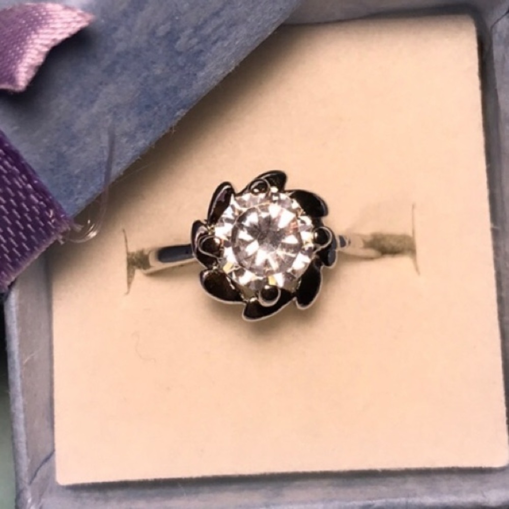 silver floral promise ring